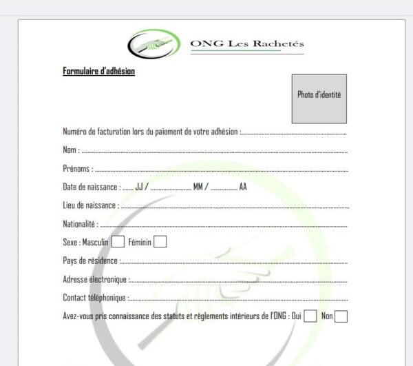 Formulaire adhésion